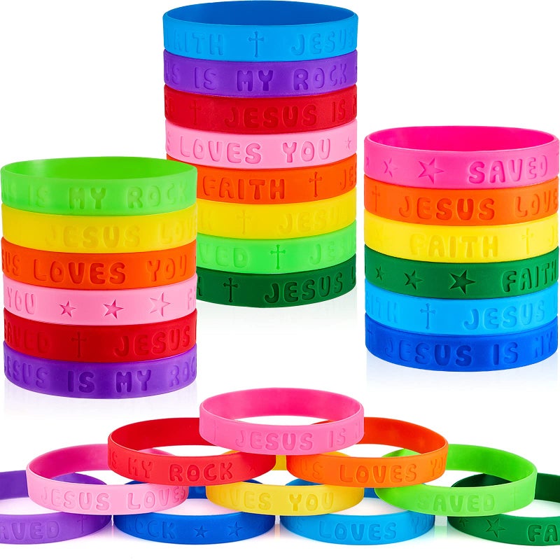 Gejoy 60 Pcs Jesus Loves You Silicone Bracelets Bulk Colorful Christian Bible Verse Bracelets Religious Rubber Wristbands Christian Gifts for Church Thanksgiving Christmas Party Gift Favors - Image 1