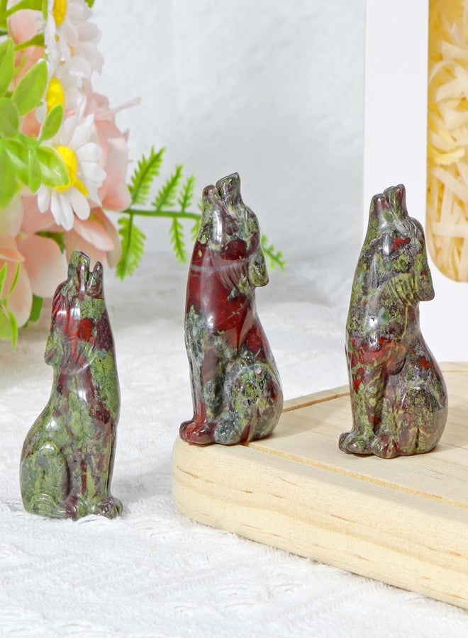 Artistone Dragon Bloodstone Wolf Statue 2" Howling Wolves Figurine Ornament for Home Decor Healing Crystal Animal Sculpture with Gift Box - Image 2