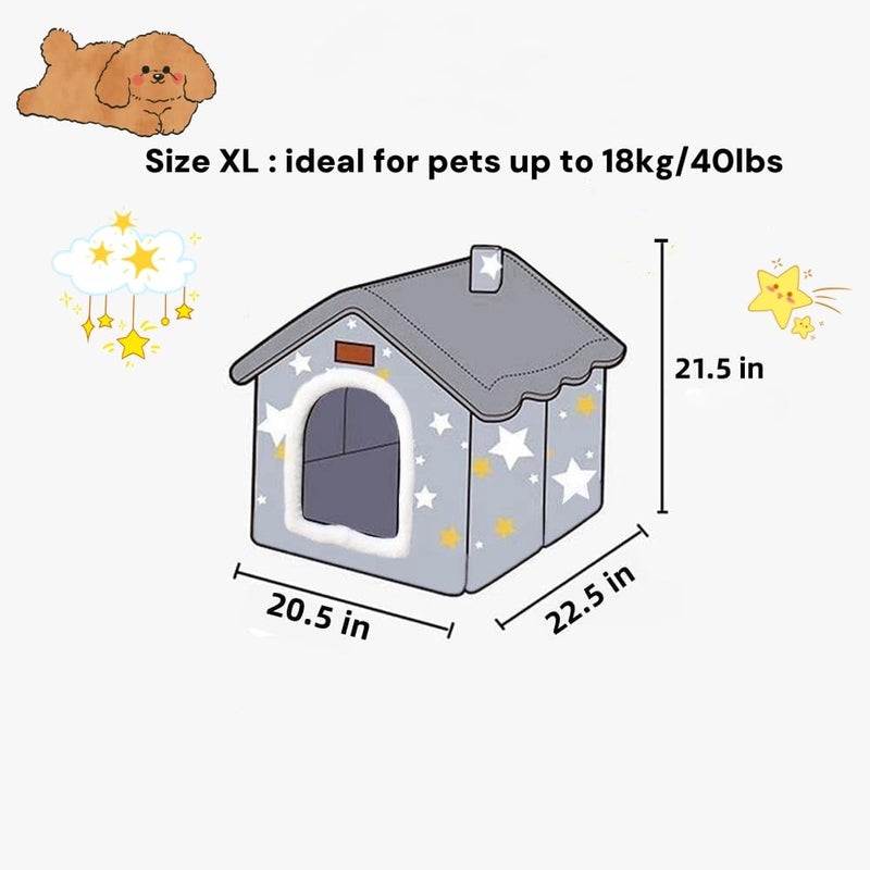 Scnbom Dog House Indoor Puppy Cave Cat Nest Kennel Pet Bed Portable Memory Sponge Foldable Houses with Cushion (Grey, XL:Size fits 18kg/40lbs (Pets)) - Image 5