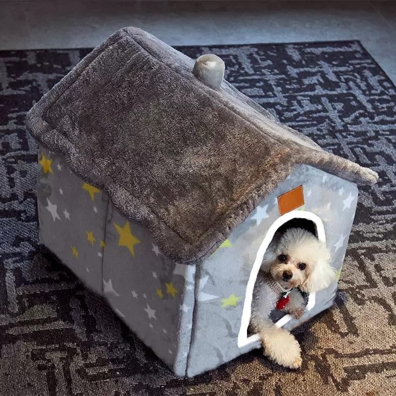 Scnbom Dog House Indoor Puppy Cave Cat Nest Kennel Pet Bed Portable Memory Sponge Foldable Houses with Cushion (Grey, XL:Size fits 18kg/40lbs (Pets)) - Image 2
