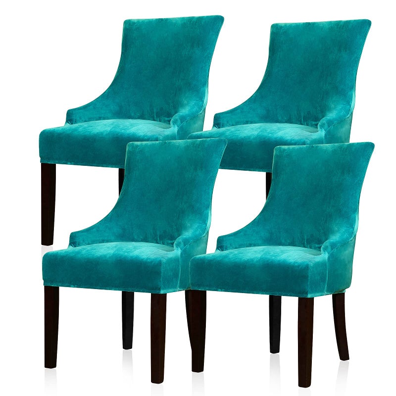Lellen Velvet Stretch Wingback Chair Cover Slipcover  Reusable Protector Cover for Dining Room Banquet Home Decor etc Machine Washable Hand Washable Teal 4PC