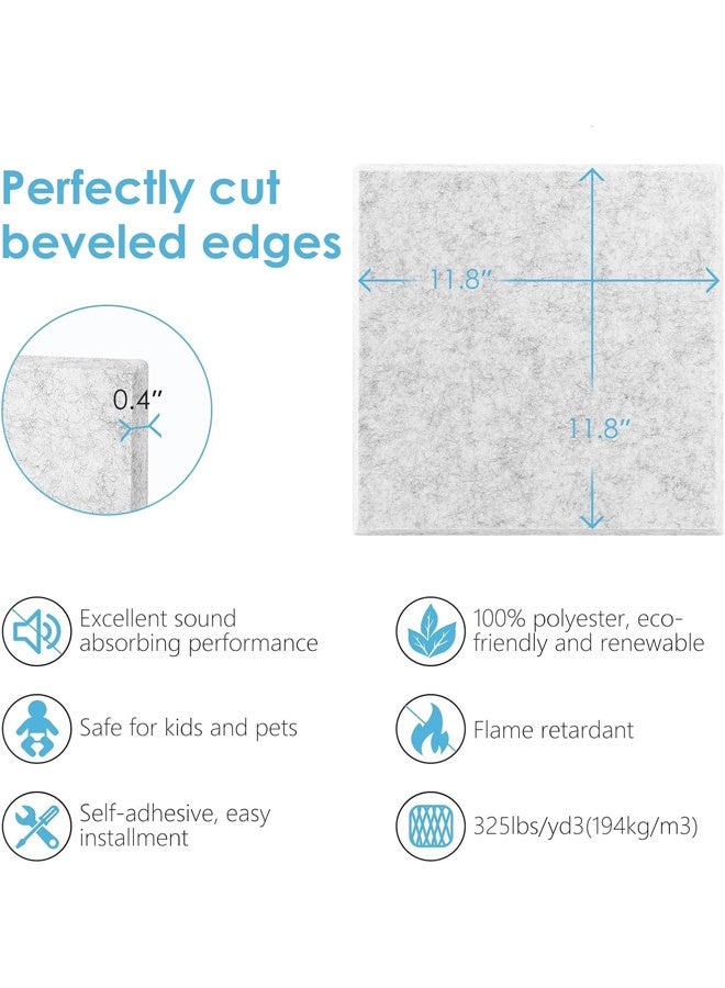 DUNISO 12 Pack Acoustic Panels For Wall, Square Self Adhesive Wall Panels High Density Sound Absorbing Panels，Sound Proof Insulation，Suitable For Walls And Studios，11.8*11.8in，Grey  - Image 2
