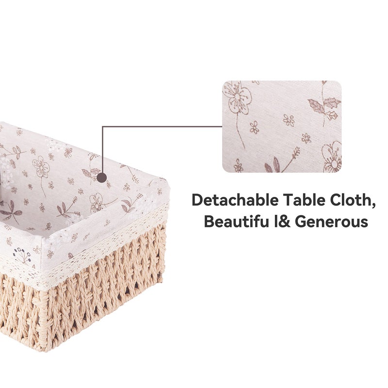 Chosme Rectangle Rattan Basket Set for Organizing - Wicker Storage for Fruit, Bread Serving, Decorative Gift, Countertop, Pantry and Bathroom - Natural, 3 Pcs - Image 5