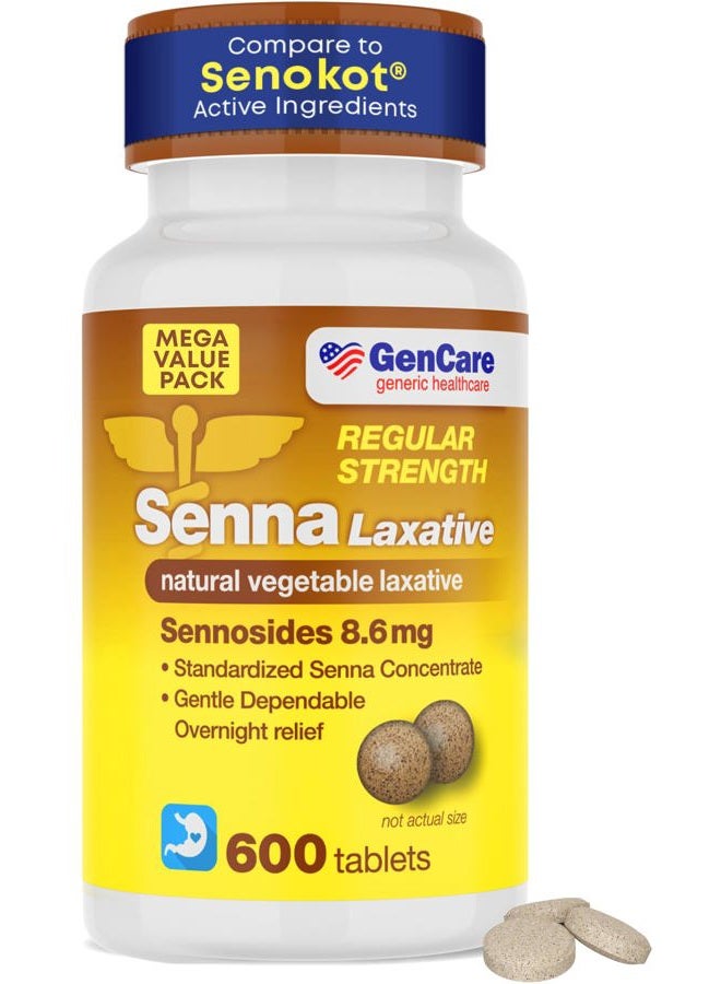 GenCare Senna Laxatives (8.6mg Tablets) with Natural Sennosides (600 Tablets Per Bottle) | Value Pack Size for Bloating, Constipation, Gas & Irregularity Relief | Effective & Safe Overnight Formula - Image 1