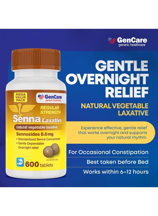 GenCare Senna Laxatives (8.6mg Tablets) with Natural Sennosides (600 Tablets Per Bottle) | Value Pack Size for Bloating, Constipation, Gas & Irregularity Relief | Effective & Safe Overnight Formula - Image 2