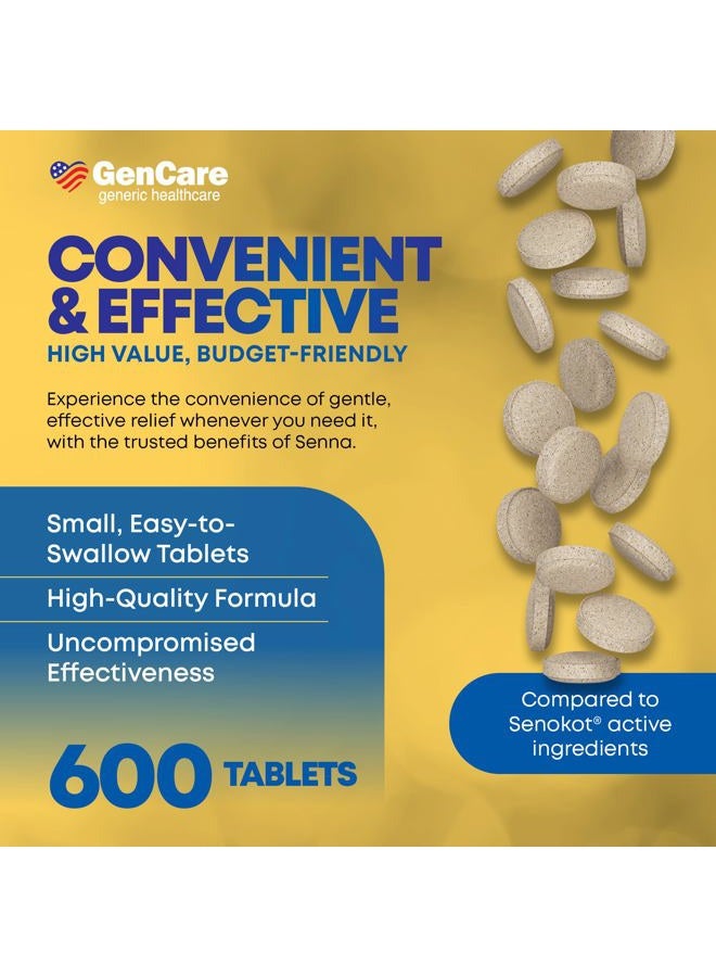 GenCare Senna Laxatives (8.6mg Tablets) with Natural Sennosides (600 Tablets Per Bottle) | Value Pack Size for Bloating, Constipation, Gas & Irregularity Relief | Effective & Safe Overnight Formula - Image 4