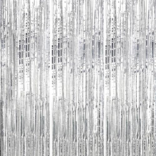 DECOCKRAT 3 Pack Foil Fringe Backdrop - Silver Shiny Tinsel Curtains for Party Decoration/Photo Booth Props - 3.3x8.2 FT Metallic Foil Backdrop for Birthday, Wedding, Graduation, Christmas. - Image 1