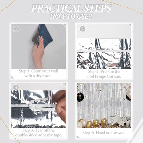 DECOCKRAT 3 Pack Foil Fringe Backdrop - Silver Shiny Tinsel Curtains for Party Decoration/Photo Booth Props - 3.3x8.2 FT Metallic Foil Backdrop for Birthday, Wedding, Graduation, Christmas. - Image 2