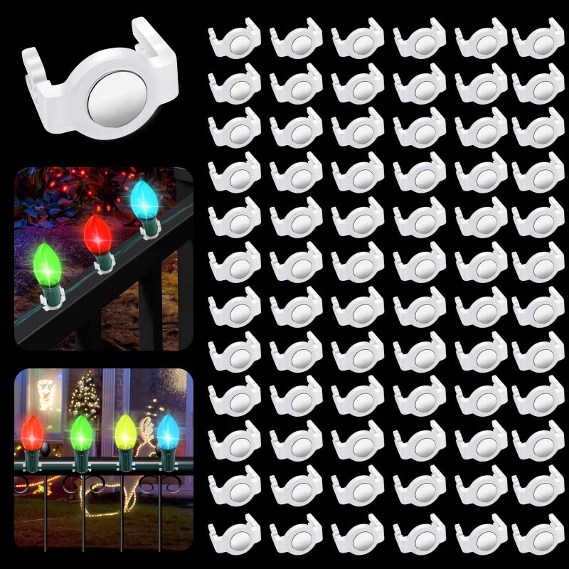 UQM 100 Pack C9 Magnetic Christmas Light Clips Extra Strong Magnetic Clip Hooks for Christmas Lights Magnet Light Clips for C9 C7 Sockets Metal Roof Gutters Outside Patio Holiday