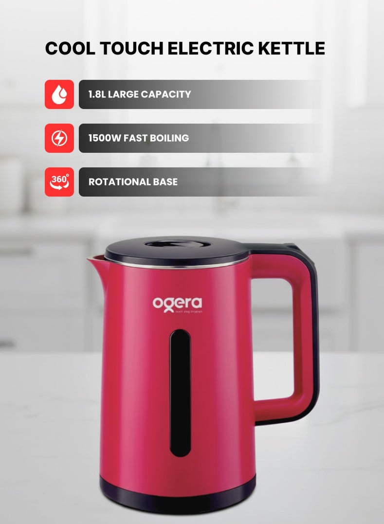 Ogera Double-Layer Electric Kettle OG1507EK | 1.8 L Large-Capacity Cordless Kettle with Stainless-Steel Double Wall | 1500 W Fast Boil | Auto Shut-Off & Boil-Dry Protection | Cool-Touch Exterior | Ideal for Tea, Coffee & Hot Water | 2-Year Warranty - Image 1