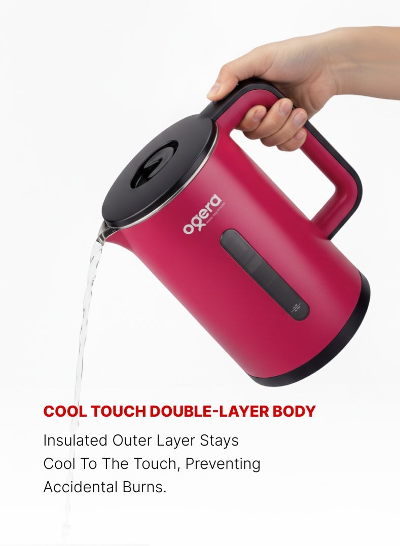 Ogera Double-Layer Electric Kettle OG1507EK | 1.8 L Large-Capacity Cordless Kettle with Stainless-Steel Double Wall | 1500 W Fast Boil | Auto Shut-Off & Boil-Dry Protection | Cool-Touch Exterior | Ideal for Tea, Coffee & Hot Water | 2-Year Warranty - Image 4