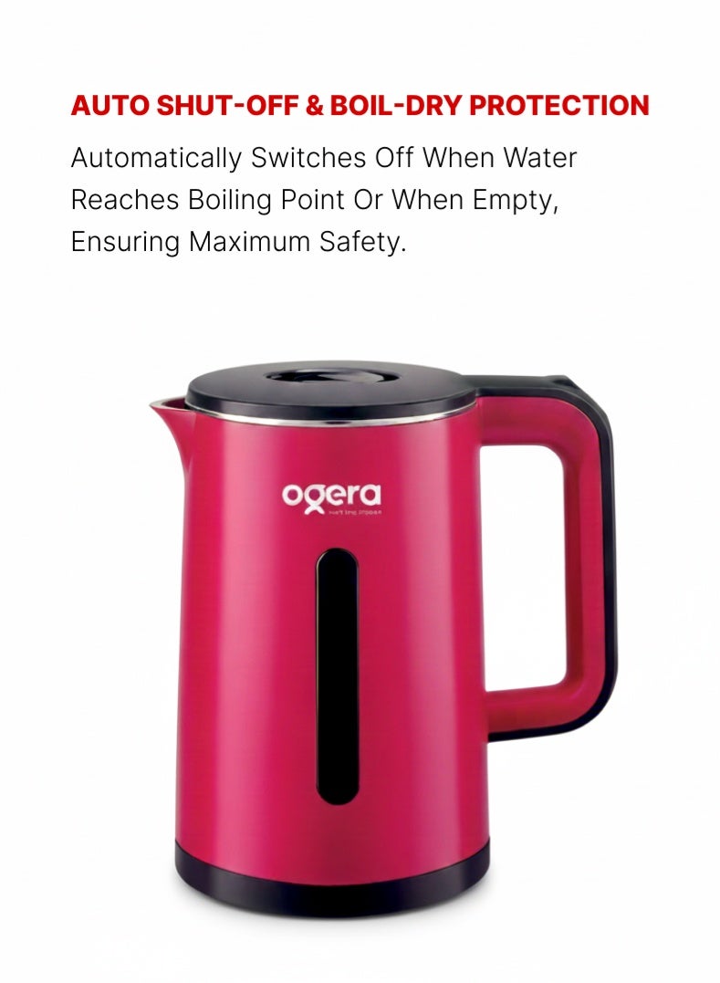 Ogera Double-Layer Electric Kettle OG1507EK | 1.8 L Large-Capacity Cordless Kettle with Stainless-Steel Double Wall | 1500 W Fast Boil | Auto Shut-Off & Boil-Dry Protection | Cool-Touch Exterior | Ideal for Tea, Coffee & Hot Water | 2-Year Warranty - Image 5