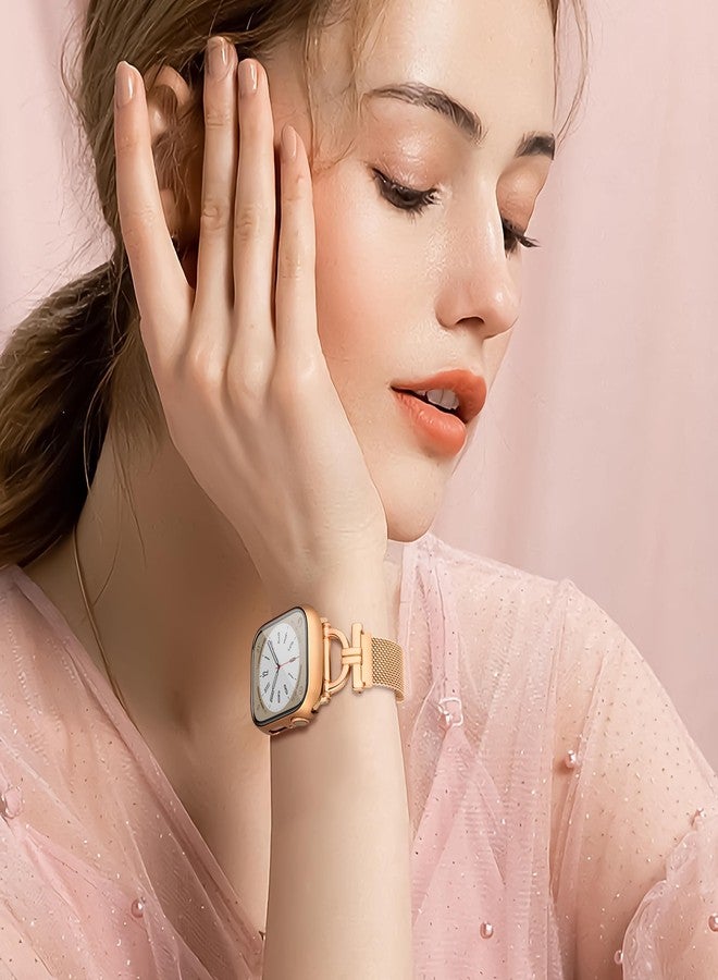 Mazuboho for Apple Watch Bands for Women 40mm with Screen Protector Case, Stainless Steel Magnetic Clasp Apple Watch Band 40mm, with D-shaped Connector for iWatch Bands Series SE 6 5 4-Rose Gold, 40mm - Image 4