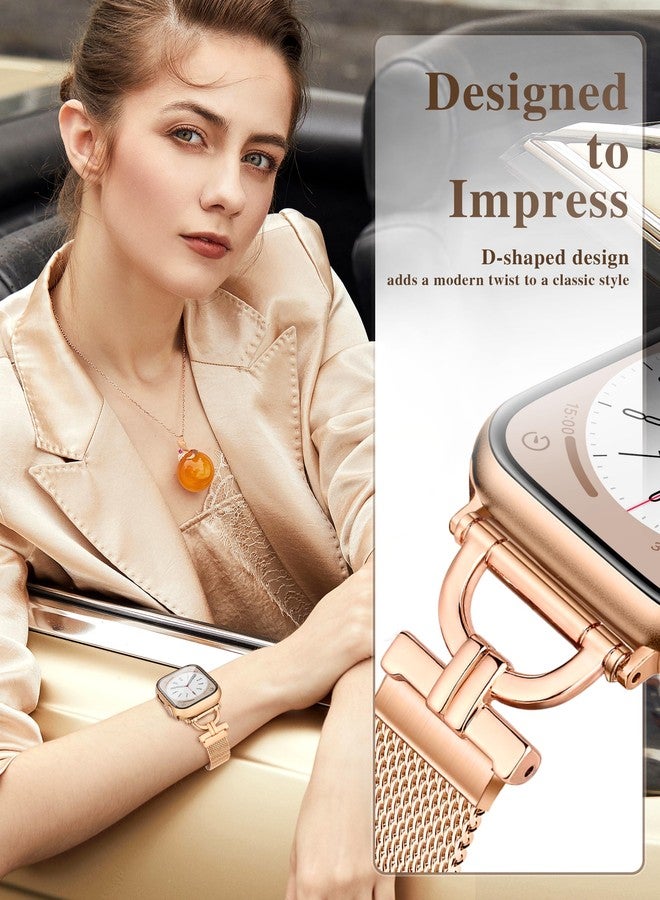 Mazuboho for Apple Watch Bands for Women 40mm with Screen Protector Case, Stainless Steel Magnetic Clasp Apple Watch Band 40mm, with D-shaped Connector for iWatch Bands Series SE 6 5 4-Rose Gold, 40mm - Image 2