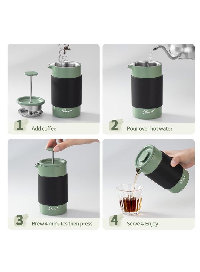 shoxil French Press – 350ml Stainless Steel Coffee Press, 2 Cup Cafetiere for Ground Coffee, Portable & Induction Compatible - Image 5