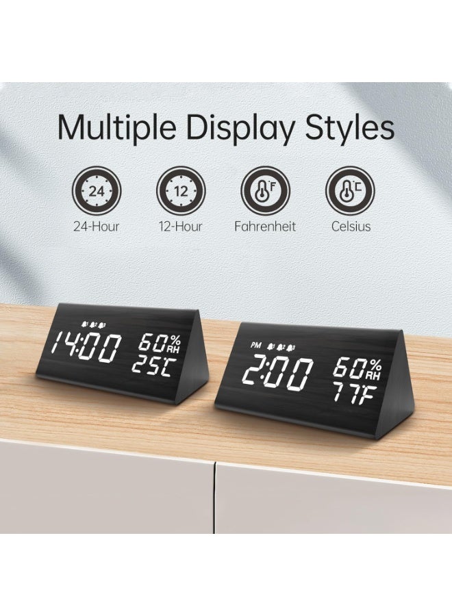 Furtey Digital Alarm Clock, with Wooden Electronic LED Time Display , Voice Control Display , Temperature Detect, Wood Made Electric Clocks for Bedroom, Bedside, Black - Image 5