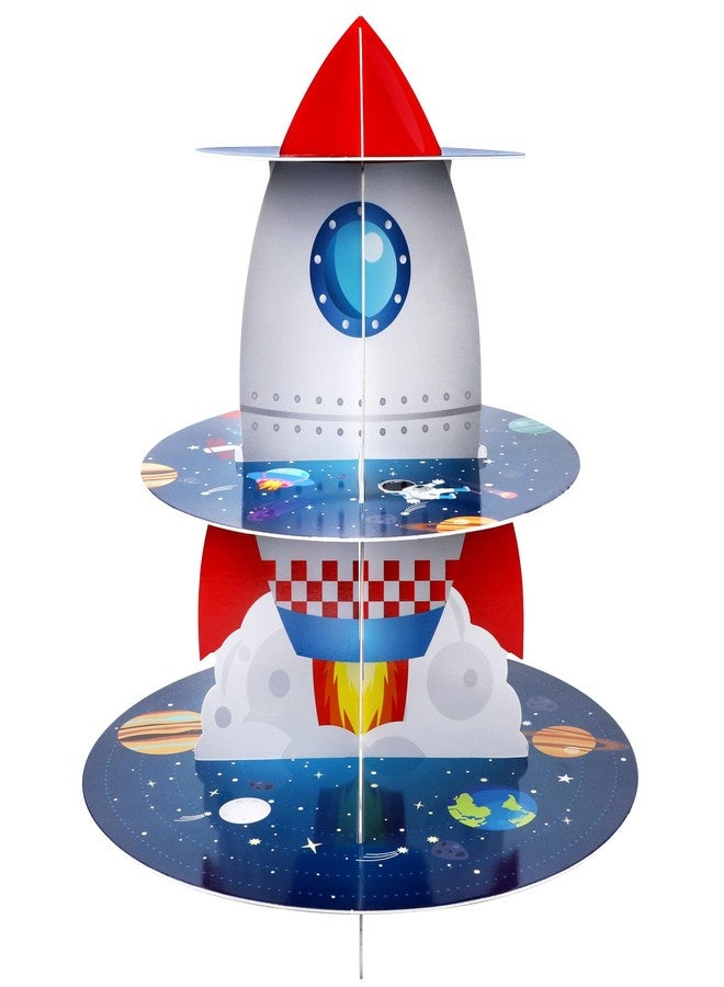 Pagather Space Cupcake Holder, Rocket Theme Birthday 3 Tier Cardboard Cupcake Stand, Galaxy Style Dessert Tower Display for Party Supplies Decoration - Image 1