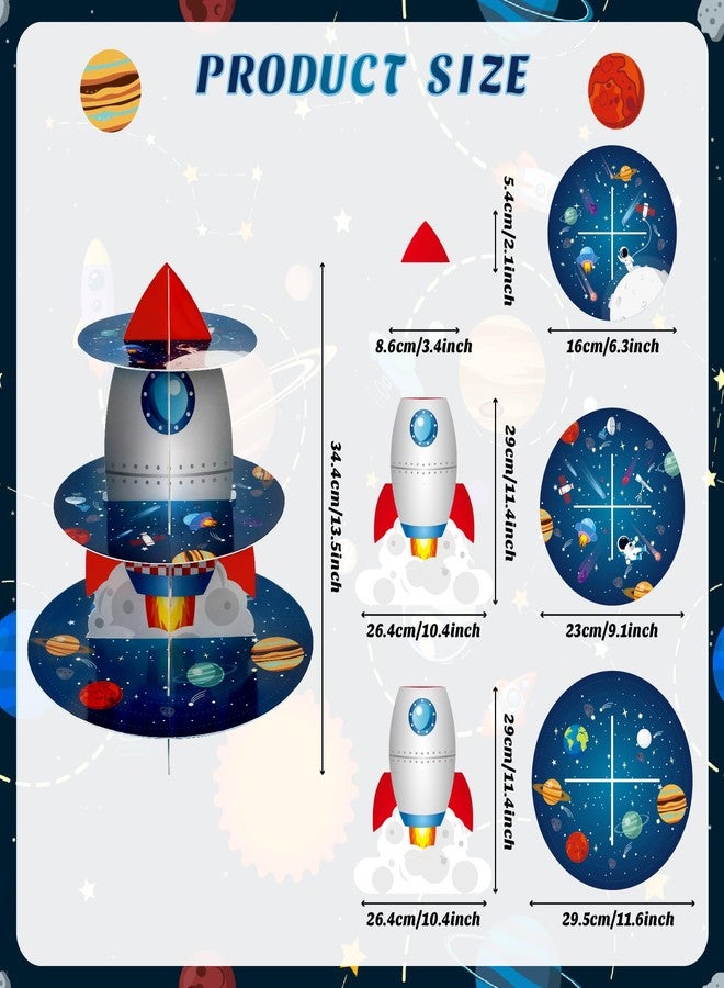 Pagather Space Cupcake Holder, Rocket Theme Birthday 3 Tier Cardboard Cupcake Stand, Galaxy Style Dessert Tower Display for Party Supplies Decoration - Image 2
