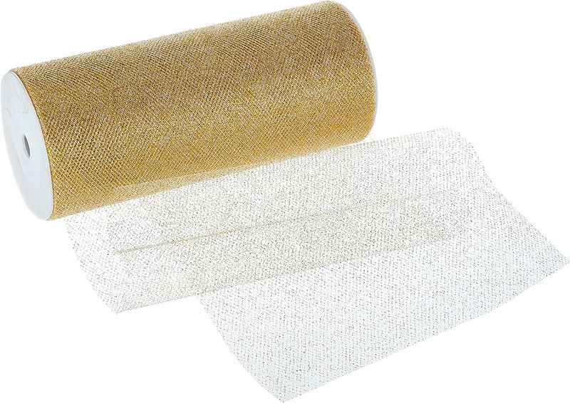 Berwick Offray Gold Sparkle Tulle Ribbon, 6 Inches Wide, 25 Yards Long - Image 1