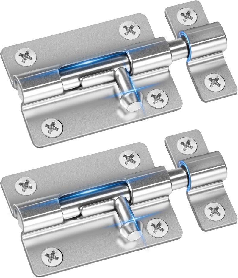 HELEMAN Door Security Slide Latch Lock with 12 Screws , 2 Pack Keyless Entry , Thickened Heavy Duty Steel Sliding , Easy to Install Gate - Image 1