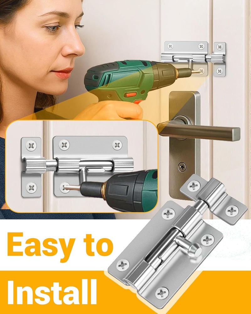 HELEMAN Door Security Slide Latch Lock with 12 Screws , 2 Pack Keyless Entry , Thickened Heavy Duty Steel Sliding , Easy to Install Gate - Image 4