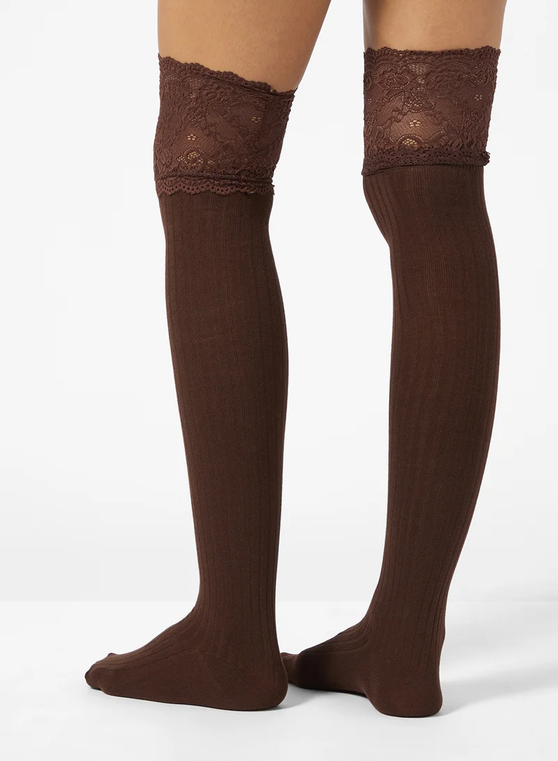 Ginger Over The Knee Lace Detail Socks
