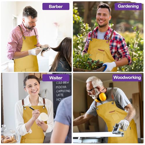 Genixart Chef Apron for Men Women with Gift Box Pack, Cross Back Apron with Pockets for Kitchen Cooking Baking Artist Painting, Cotton Canvas Work Aprons for Shop, Garden, Restaurant, Cafe (Yellow, M to XXL) - Image 5