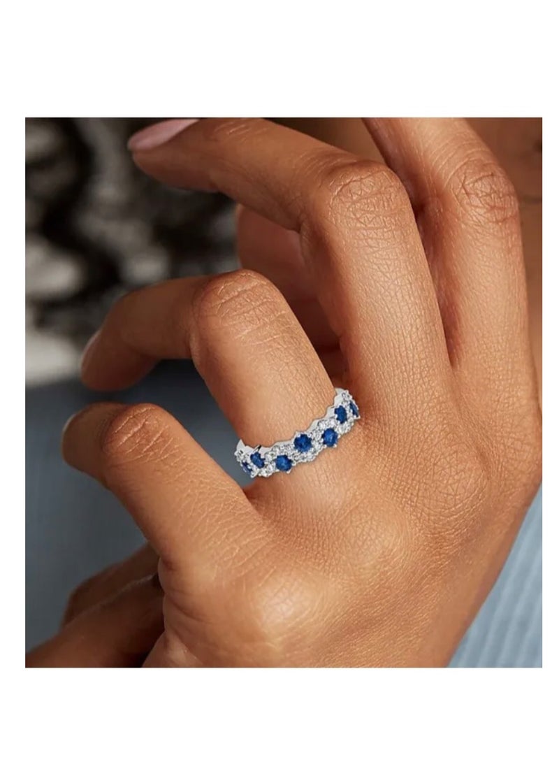 بلو لاين خاتم نسائي أنيق مطلي بالفضة 925 مقاس 7 - Image 1