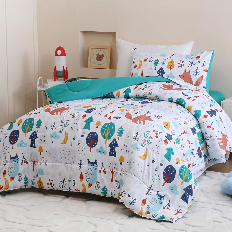 Homilay Toddler Comforter Set for Kids, Boys, Girls, 4 Pieces Bed-in-a-Bag Bedding Set, All Season Ultra Soft Sheets Set with Comforter, Forest Fox - Image 1