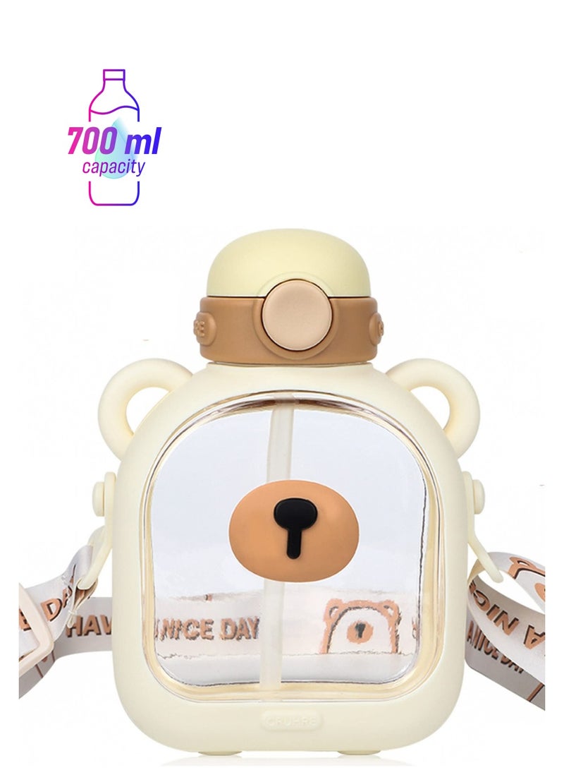 SYOSI SYOSI, Kawaii Bear Straw Water Bottle with Shoulder Strap, Leak-proof Cute Water Bottles and Kawaii Stickers - Image 1