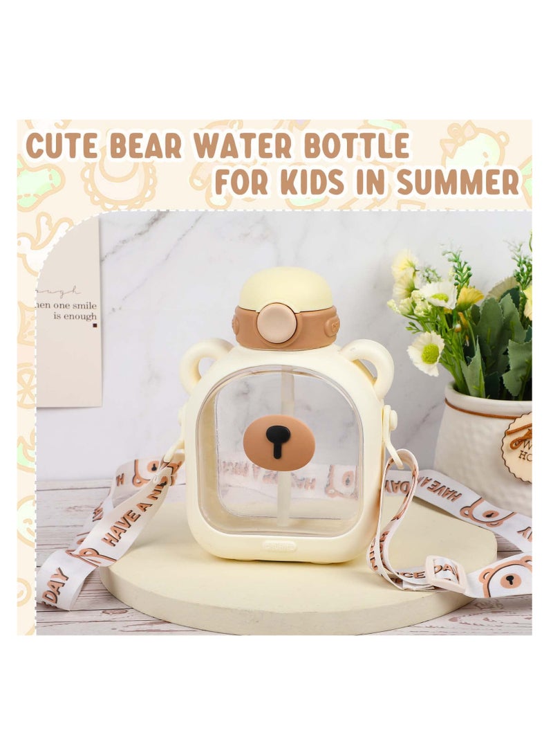 SYOSI SYOSI, Kawaii Bear Straw Water Bottle with Shoulder Strap, Leak-proof Cute Water Bottles and Kawaii Stickers - Image 5