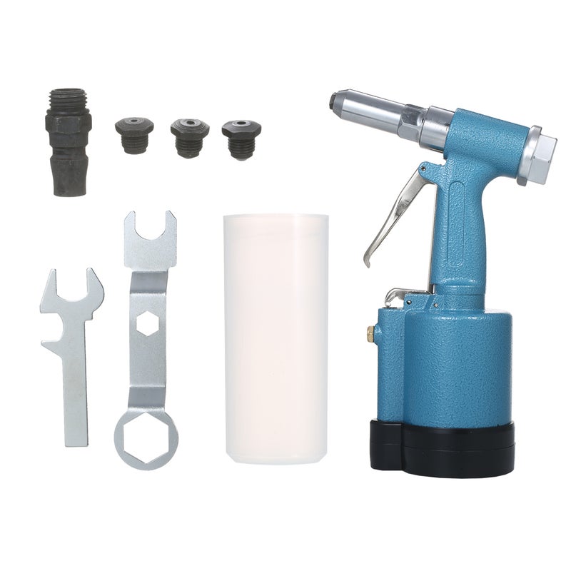 Industrial Pneumatic Rivet Heavy Duty Air Riveter Air Rivet Self-plugging Riveting Tool with 4 Nosepieces for Pulling 3/32-inch, 1/8-inch, 5/32-inch, 3/16-inch Iron/Aluminum/Stainless Steel Rivets - Image 4
