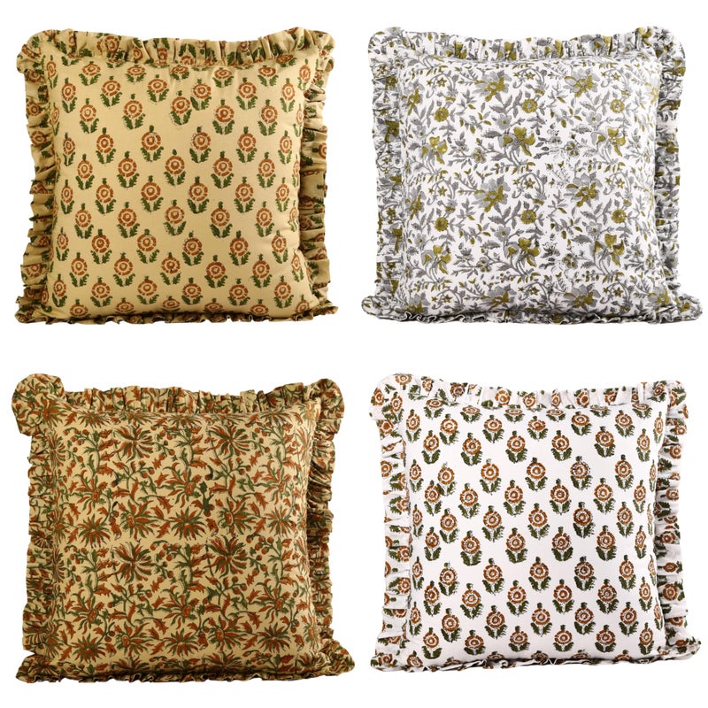 Trade Star 100 Cotton Throw Cushion Cover Fall Decor Set of 4 Decorative Cushion Cases Beautiful Hand Block Print Pillow Covers with Soft Frills Indian Traditional Designer Pillow Case Set Home - Image 3