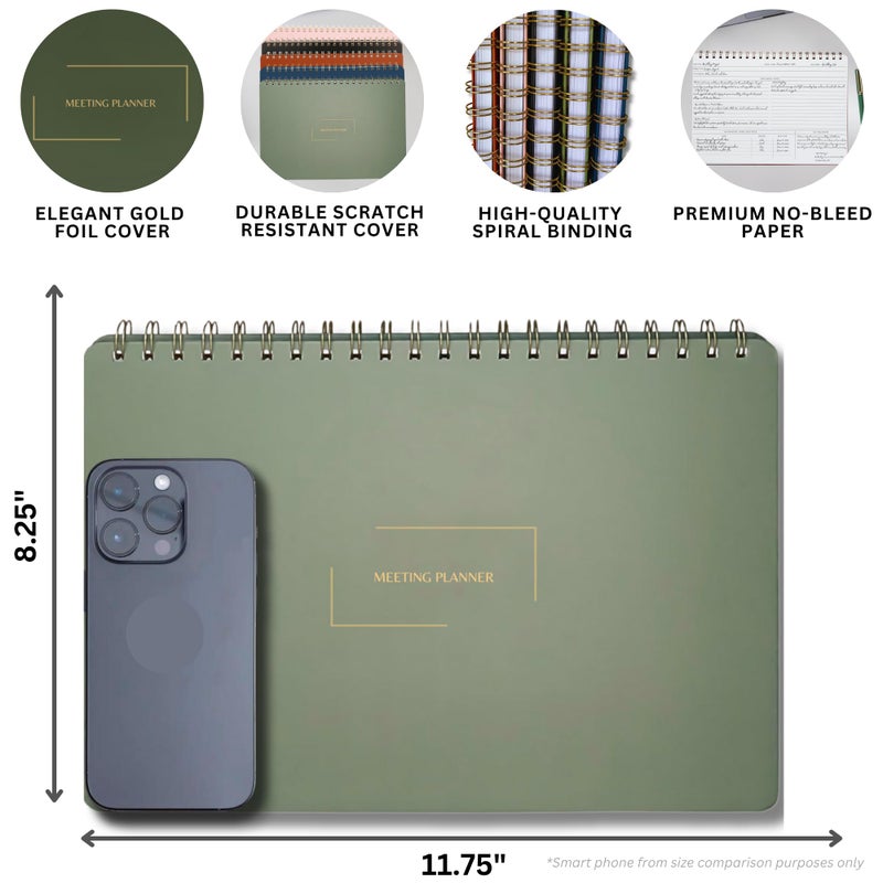 Merely Home | Meeting Notebook for Work | 8.25" x 11.75" | Project Planner | Simple Design | Multiple Layouts | Office and Business Planner (Evergreen, Meeting Planner - Landscape) - Image 2