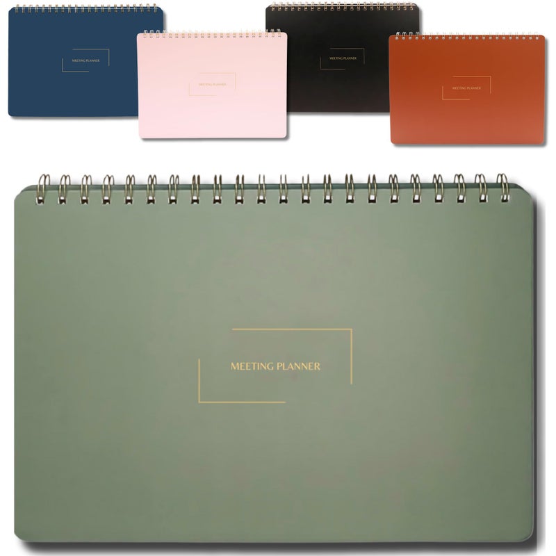 Merely Home | Meeting Notebook for Work | 8.25" x 11.75" | Project Planner | Simple Design | Multiple Layouts | Office and Business Planner (Evergreen, Meeting Planner - Landscape) - Image 1