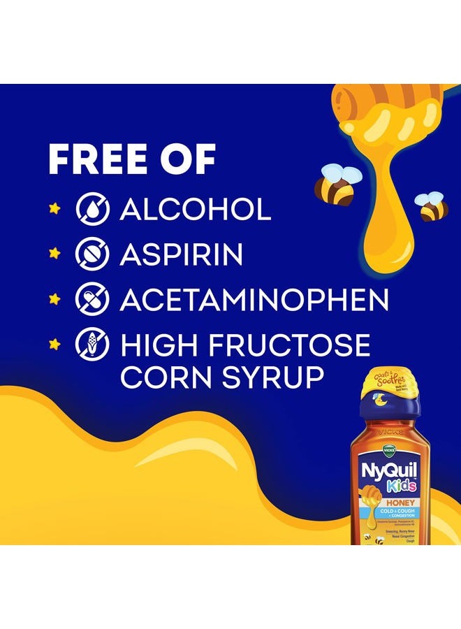 Vicks Kids NyQuil Honey Cold & Cough + Congestion Relief for Nighttime Sneezing, Runny Nose, Nasal Congestion & Cough, Flavored with Real Honey, for Children Ages 6+, 8 FL OZ - Image 4