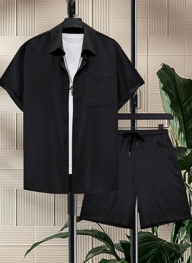 Take Two Men Plus Size Casual Shirt and Shorts Co-Ord Set
