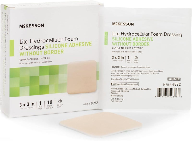 McKesson Lite Hydrocellular Foam Dressings Sterile Silicone Adhesive Without Border 3 in x 3 in 10 Count 1 Pack - Image 1