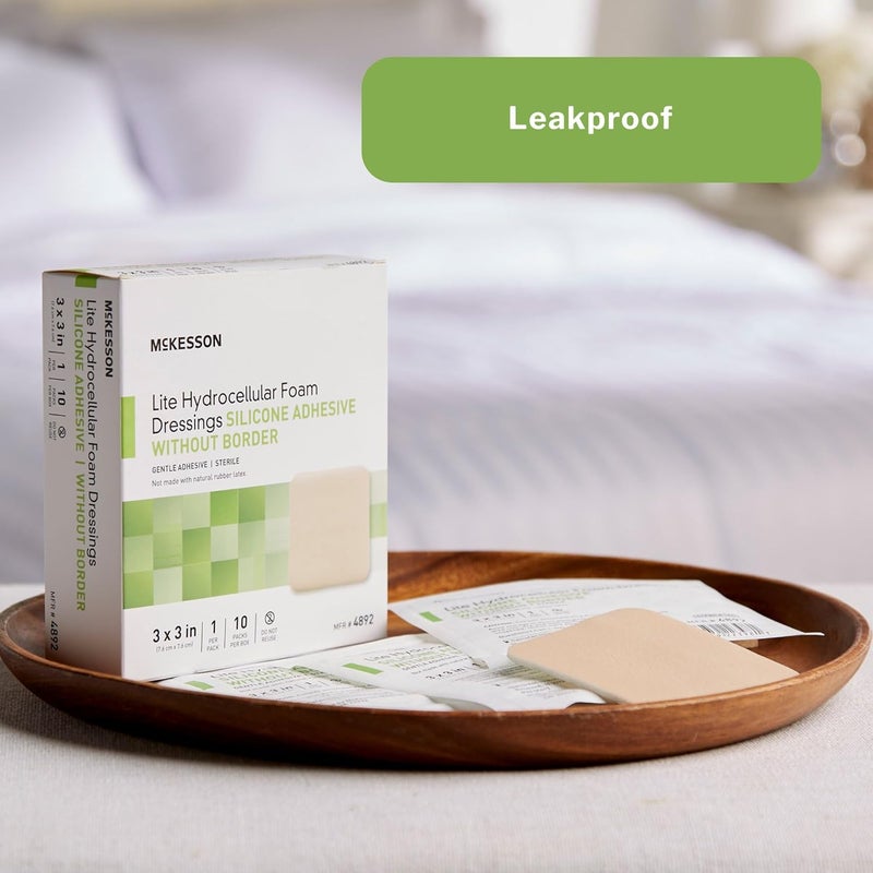 McKesson Lite Hydrocellular Foam Dressings Sterile Silicone Adhesive Without Border 3 in x 3 in 10 Count 1 Pack - Image 3