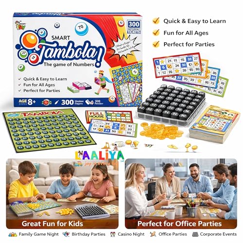LAALIYA Smart Tambola Game Set | 300 Different Tickets, Number Calling Board & Marker Coins | Fun Indoor Board Game for Families, Birthday Parties, Corporate Events & Festivals | Age 8+ - Image 5