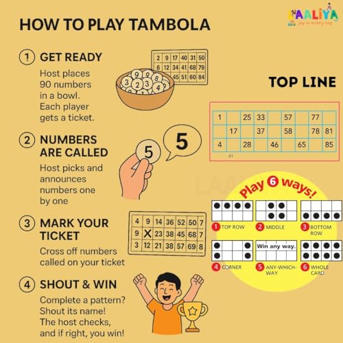 LAALIYA Smart Tambola Game Set | 300 Different Tickets, Number Calling Board & Marker Coins | Fun Indoor Board Game for Families, Birthday Parties, Corporate Events & Festivals | Age 8+ - Image 3