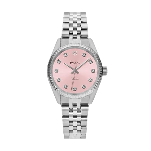 PASCAL Women's Timeless Classic Diamond Watch, Swiss Quartz, Lab-Grown Diamonds, Scratch-Resistant Sapphire Crystal, Stainless Steel Case & Adjustable Strap, Fits 6.5"-9.5" Wrists (Pink,31MM) - Image 1