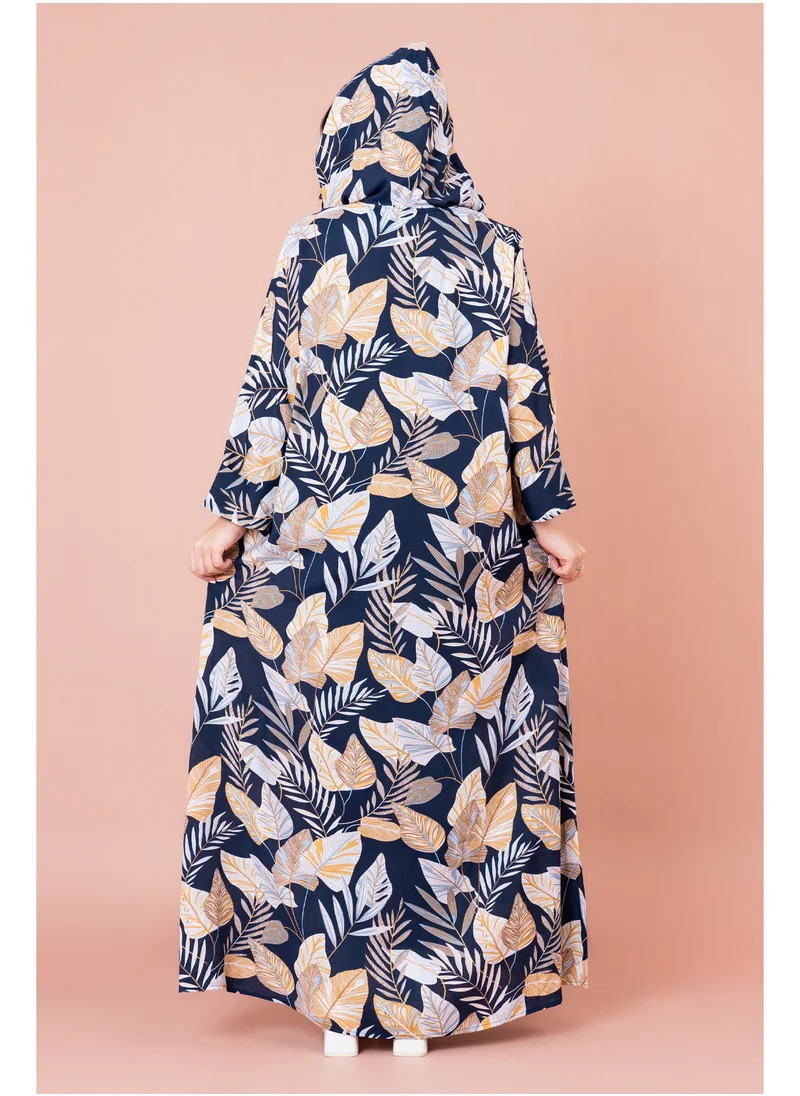 IKKXA Floral Printed Hoodie Jalabiya