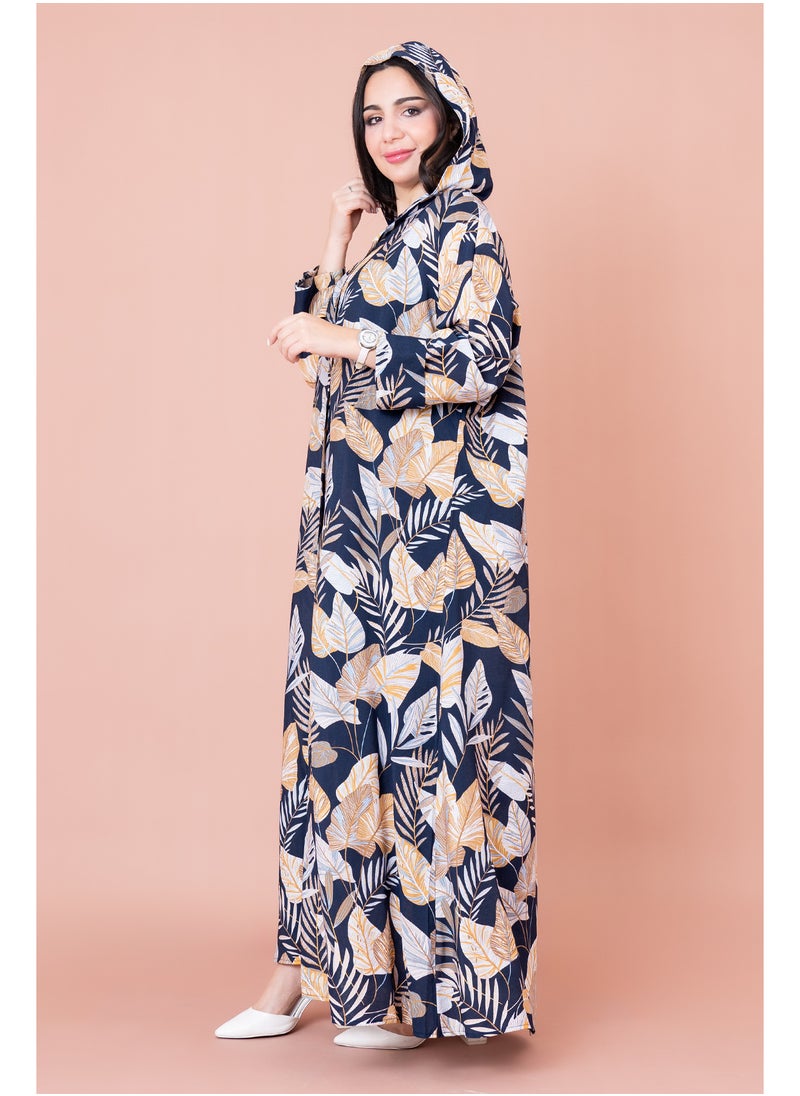 IKKXA Floral Printed Hoodie Jalabiya  - Image 3