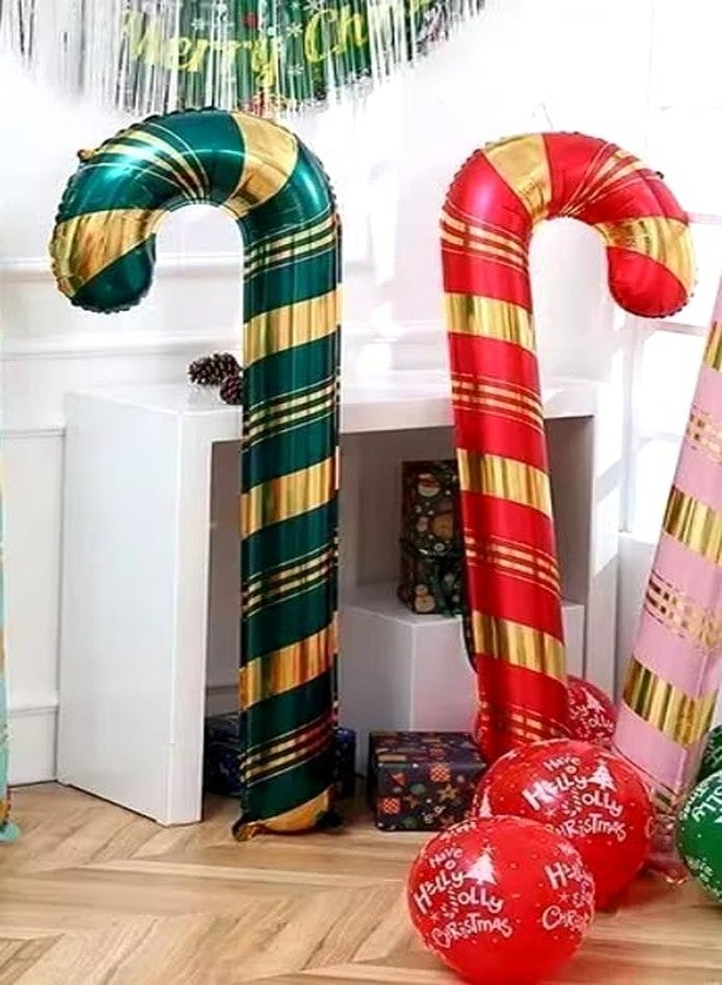 Atpata Funky 2pcs Candy Stick Shape Foil Balloons - Green Gold & Red Gold Matte Finish - for Jingle Bells theme Merry Christmas Party Decorations, Santa Claus Holiday Celebrations & Xmas Festive Decor - Image 5