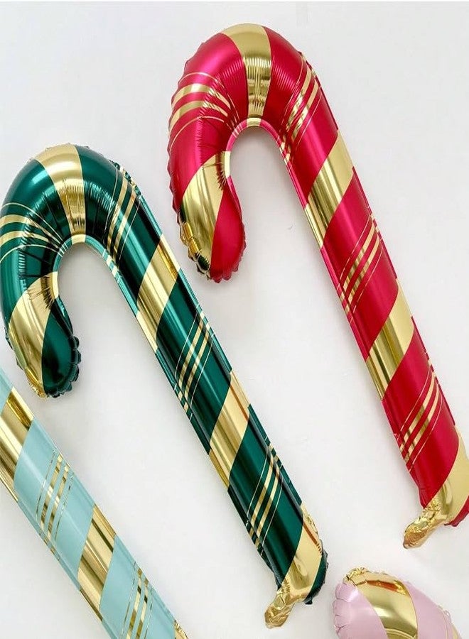 Atpata Funky 2pcs Candy Stick Shape Foil Balloons - Green Gold & Red Gold Matte Finish - for Jingle Bells theme Merry Christmas Party Decorations, Santa Claus Holiday Celebrations & Xmas Festive Decor - Image 3