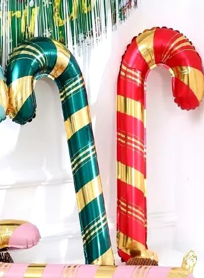 Atpata Funky 2pcs Candy Stick Shape Foil Balloons - Green Gold & Red Gold Matte Finish - for Jingle Bells theme Merry Christmas Party Decorations, Santa Claus Holiday Celebrations & Xmas Festive Decor - Image 4