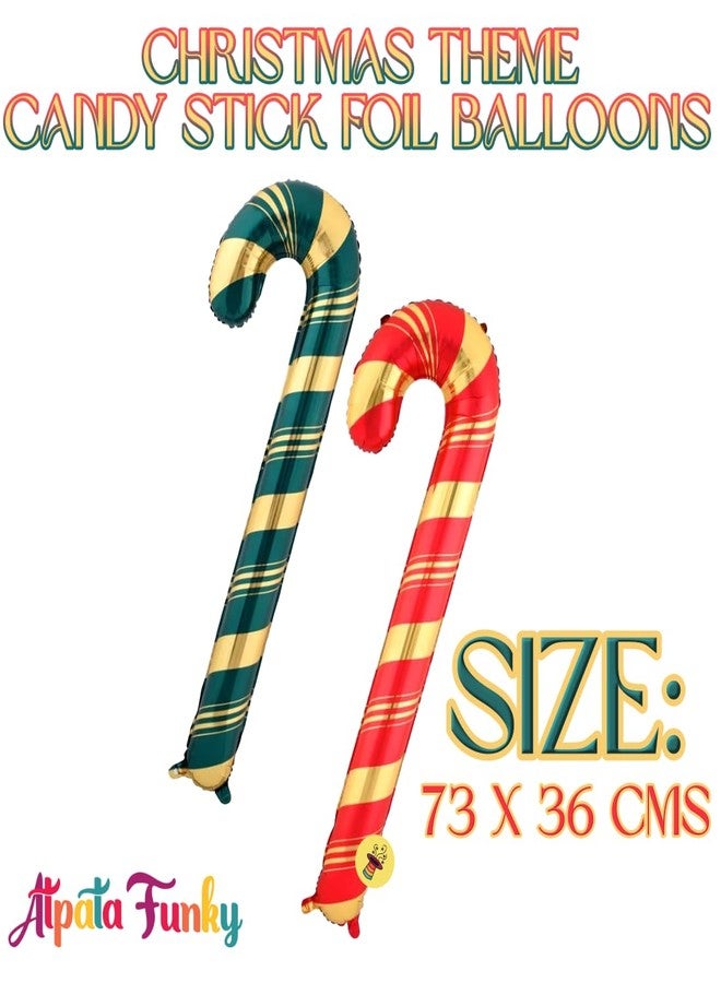 Atpata Funky 2pcs Candy Stick Shape Foil Balloons - Green Gold & Red Gold Matte Finish - for Jingle Bells theme Merry Christmas Party Decorations, Santa Claus Holiday Celebrations & Xmas Festive Decor - Image 2
