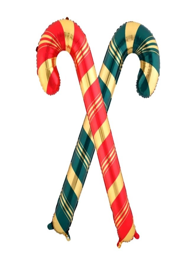 Atpata Funky 2pcs Candy Stick Shape Foil Balloons - Green Gold & Red Gold Matte Finish - for Jingle Bells theme Merry Christmas Party Decorations, Santa Claus Holiday Celebrations & Xmas Festive Decor - Image 1