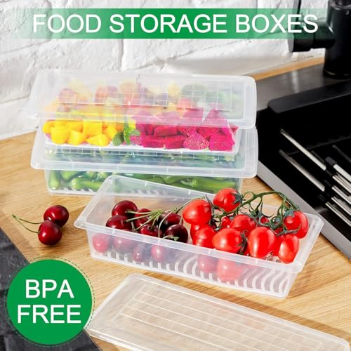 INOVERA (LABEL) 4 Pieces Fridge Storage Boxes | Refrigerator Organizer Box Set with Removable Drain Plate & Lid | Freezer Organiser Containers for Vegetables, Food, Fruits (Transparent) - Image 3
